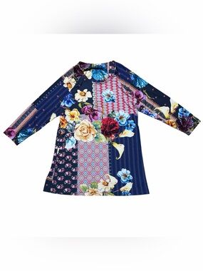Johnny Was Verdell Patchwork Floral Festival Boho Shift Dress Size M Geometric